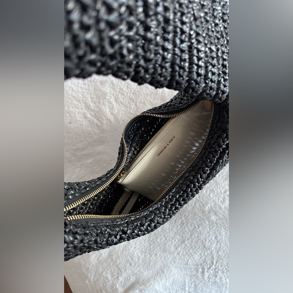 Charles & Keith Black and White Raffia Bag